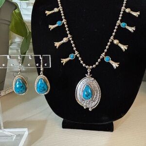 Authur Pepper Faux Turquoise and Silver Alloy Necklace with matching Earrings.